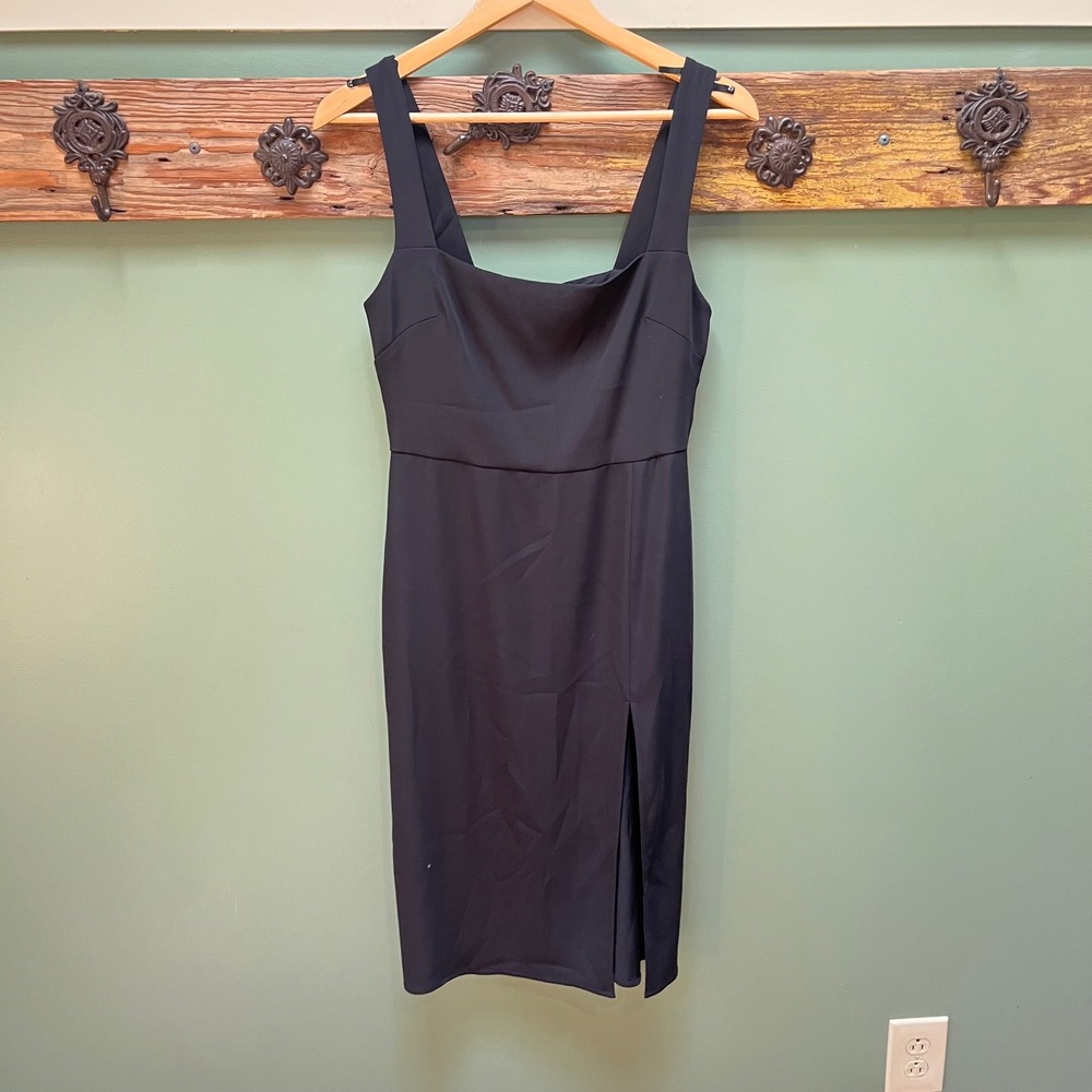 Babaton Aritzia Black Square Neck Midi Dress Front Slit Size 4 PHL1-8662-20